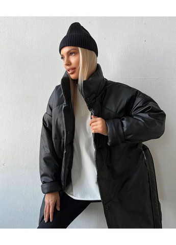 Чорна зимня куртка з екошкіри — заміри в описі куртка-пальто GD/GL Модний простір