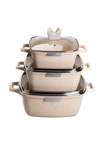 Набор из 3 квадратных кастрюль, 20, 24, 28 см, алюминий, толстое дно HP4-403 MGC (305577045)