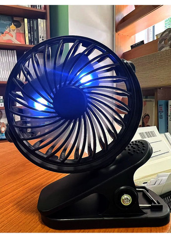 Вентилятор портативний із прищіпкою та регулюванням на 360° з USB, акумулятором і підсвіткою Black No Brand (365721725)