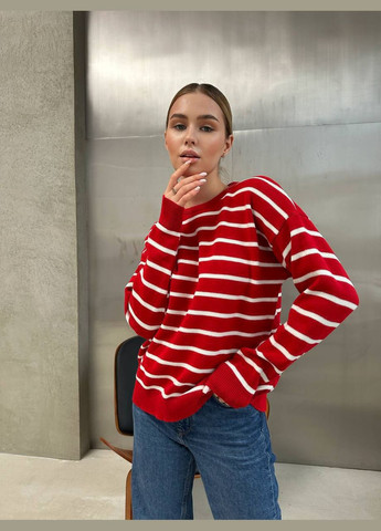 Красный демисезонный женский свитер в полоску пуловер FINO Mode