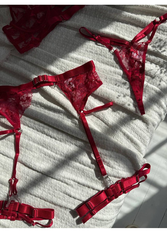 Червоний демісезонний комплект нижньої білизни жіночий спокусливий No Brand
