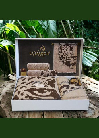 Подарунковий набір рушників La, 3 шт. з свічкою Tigle Kahve Maison коричневий