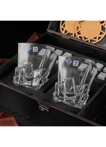 Кришталевий набір для віскі | Секція під алкоголь у дерев'яній коробці Bohemia Crack 310 мл Handmade WS208S (364988938)