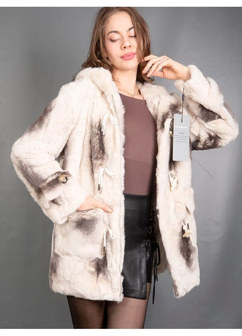 Полушубок с капюшоном из меха кролик шиншилла-рекс, натурального цвета. Размер 44-46 (S-М) арт. No Brand 289 (368706856)