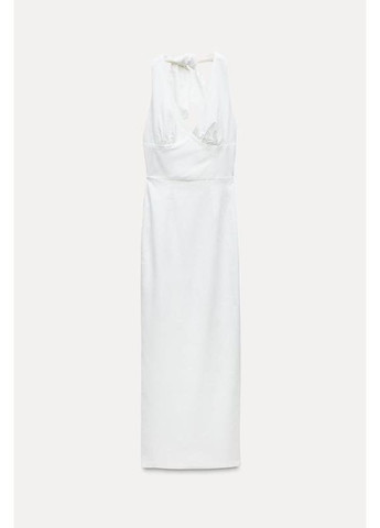 Білий приталена сукня міді довжини з льоном Zara