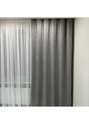 Комплект штор світло сірого кольору мікровелюр "Luxury Touch" (2 шт. по 1.5x2.7 м)- готові на тасьмі. Розкіш та затишок! No Brand (366561113)