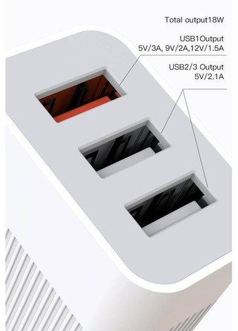 Зарядное устройство QC 3.0 L72 30W (18W/1USB + 2.4A/2 USB) + кабель Lightning White XO (362915511)