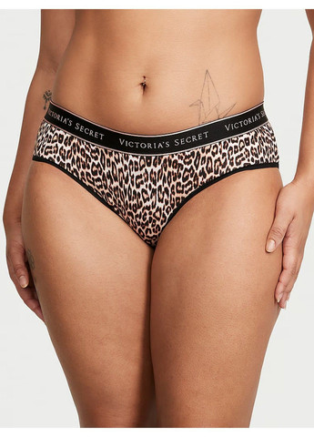 Трусики-хипстер женские Logo Cotton Lace-Waist Hiphugger Panty леопардовые L Victoria's Secret (316551493)
