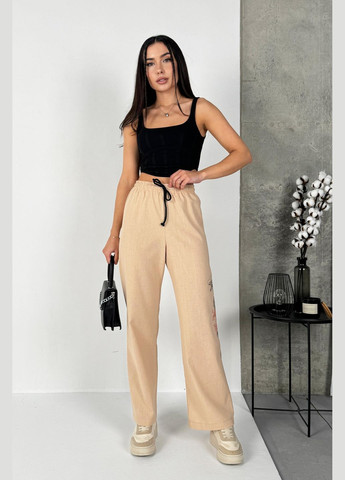 Женские модные повседневные льняные брюки с яркой вышивкой INNOE брюки (290665814)
