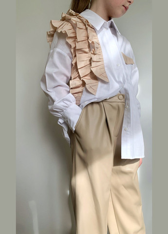 Штани мом для дівчинки з екошкіри бежеві Sisters Cherries (316322977)