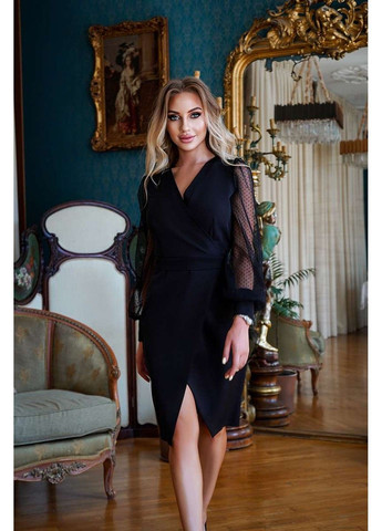 Чорна коктейльна сукня розріз силует 24063 чорна Tanita-Romario