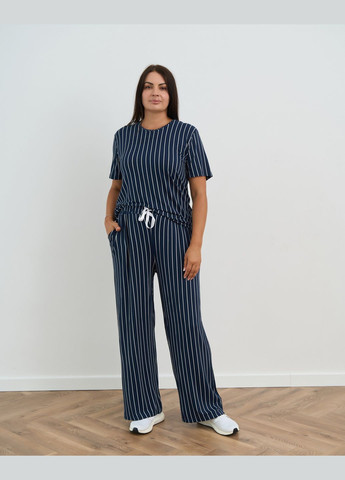 Темно-синя віскозний комплект із широкими штанами Nicoletta