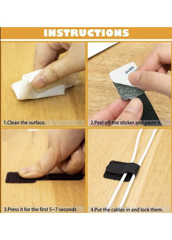 Органайзер-стяжка для кабелю липучка-хомут фіксатор багаторазові 10 шт Чорні Lencent (355889259)