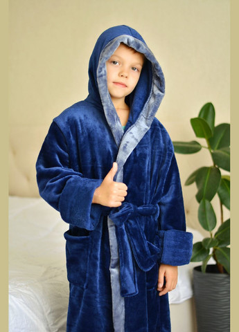 Теплий, комфортний і зручний дитячий махровий халатик для хлопчика 💪 Синій із сірим Victoria (308342214)