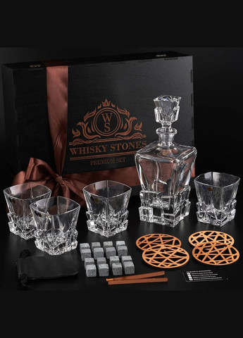 Хрустальные бокалы для виски с четырьмя бокалами и графином Bohemia Crack и камнями для виски 310 мл Handmade WS408D (345646860)