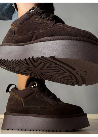 Зимние ботинки женские 275-4 угги замшевые на платформе с мехом коричневые Hengji из натуральной замши