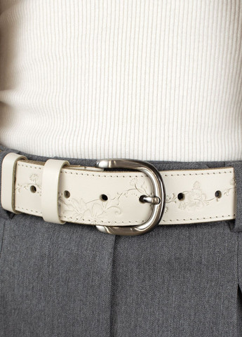 Ремень кожаный женский молочный батальный SF-3531 (145 см) с цветами SFIP (303611728)