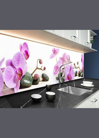 Скинали на кухню из пленки орхидеи в белом фоне на камнях, с защитной ламинацией, 60 х 200 см (БПs_fl11748) Декоинт (278289079)