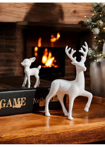 Набор новогодних фигурок оленей белый 15 см и 6 см, декоративные рождественские статуэтки для дома и интерьера No Brand (362961361)