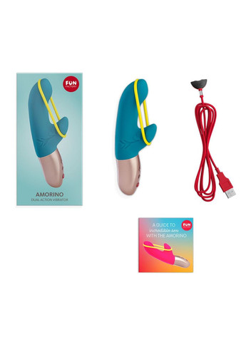 Мини вибратор-кролик со стимулирующей лентой AMORINO petrol/neon yellow, лента съемная Fun Factory (314808097)