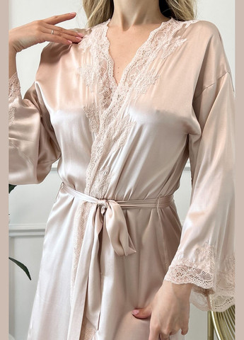 Комплект халат и рубашка комбинация шелк Флорина L Бежевый Silk Kiss (285716662)