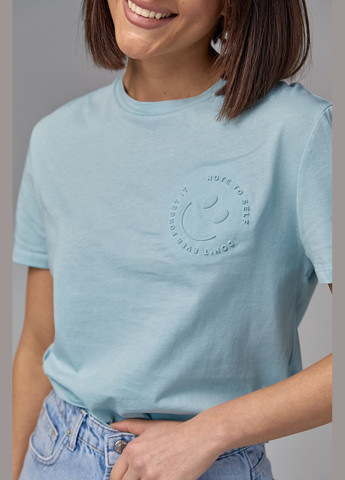 Бірюзова літня бавовняна футболка з опуклим принтом смайла Lurex