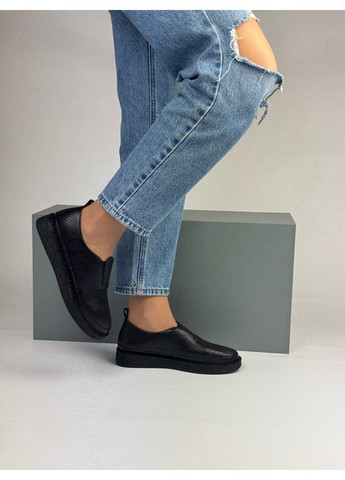 Черные 433 мокасины кожаные чорные с перфорацией No Brand