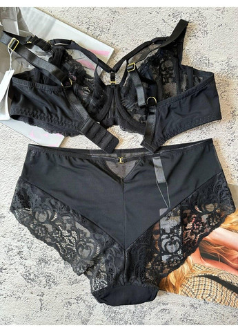 Черный черный комплект белья со стрепами, чашка e Lanny Mode