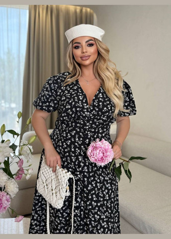 Черное повседневный, кэжуал, вечернее женское платье FINO Mode с цветочным принтом