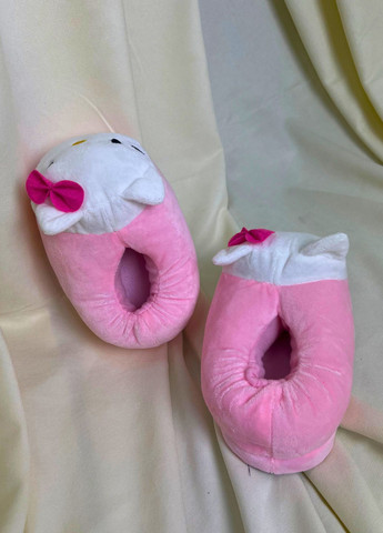 Розовые детские плюшевые тапочки хеллоу китти с противоскользящей подошвой универсальный (3064/3063) My Kigu