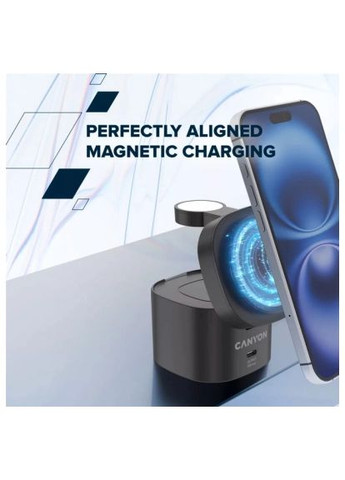Зарядний пристрій 4-in-1 wireless charging stand 30W + cable 1.0m white (CNS-WCS405WW/A) Canyon 4-in-1 wireless charging stand 30W + cable 1.0m wh (370016699)