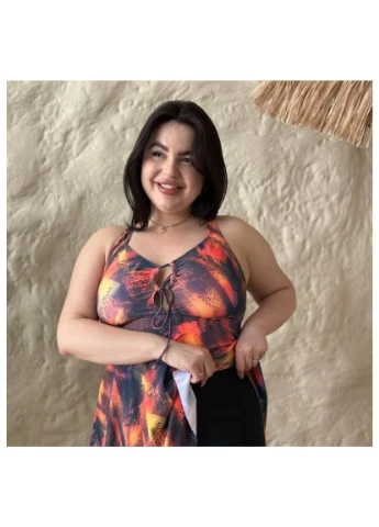 Комбінований літній жіночий купальник танкіні plus size з яскравим принтом вільний верх з шортиками стильний / жіночий танкіні великих розмірів 3xl No Brand