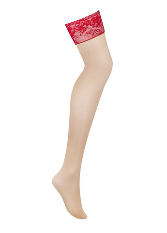 Панчохи під пояс з червоним мереживом Lacelove Obsessive (356567007)