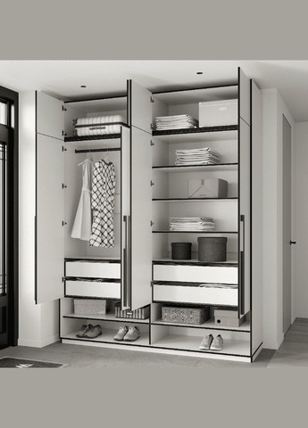 Шафа розпашна на 4 дверки зі штангою та полицями, антресоллю та шухлядами R-0009 від Бетон Темний MORELI (335423255)