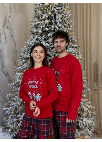 Червона зимня піжами парні чоловіча та жіноча winter holiday з начісом Cosy