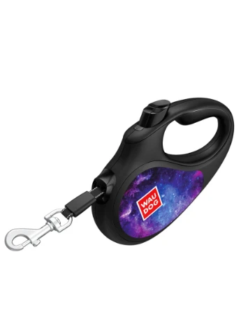 Поводок-рулетка для собак R-leash, рисунок "NASA21", M, до 25 кг, 5 м, светоотражающая черная лента WAUDOG (322642433)