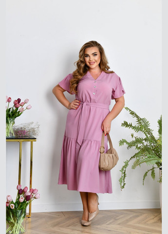 Рожево-лілова повсякденний сукня-сорочка з поясом сорочка No Brand однотонна