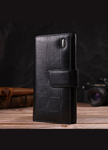 Вертикальне портмоне для документів чоловіче з натуральної шкіри з тисненням 21836 Чорне Canpellini (306881757)