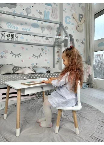 Детский столик со стульчиком Зайчик и ящиком для карандашей и раскрасок (Белый) No Brand (331639897)