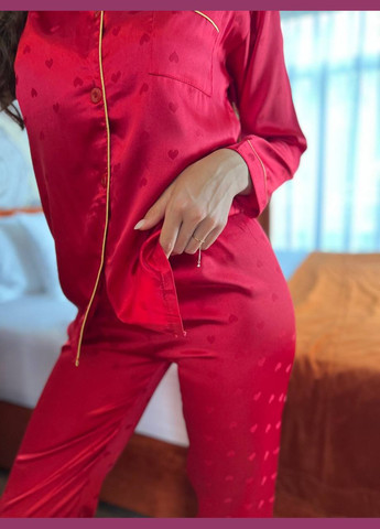 Червона всесезон жіноча тепла піжама з сорочкою рубашка + брюки No Brand Піжама