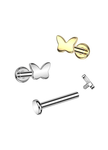 Серьга лабрет из титана для пирсинга уха, губ, трагуса с бабочкой TIL252-16083-ST (Штанга: 8мм) Spikes (333698481)