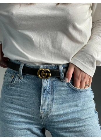 Ремень Leather Belt With Double G Gold Buckle No Brand (362488665)