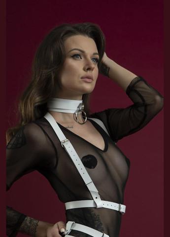 Портупея на груди Feral Feelings - Harness Top, натуральна шкіра, колір білий No Brand (303905277)