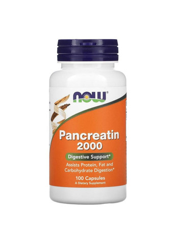 Пробиотики и пребиотики Pancreatin 2000, 100 капсул Now (293339560)