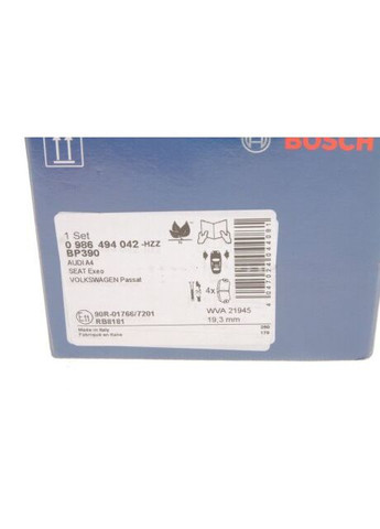 Колодка гальм. AUDI A4, VW PASSAT передн. (вир-во ) 0 986 494 042 Bosch (332798039)