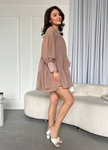 Кавова повсякденний сукня міні з двох частин: нижня сукня-майка та верхня об'ємна Tik-Tak однотонна