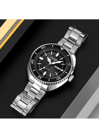 Часы кварцевые мужские серебристые с календарем и люминесцентной подсветкой для повседневного ношения ProDobro (367265235)