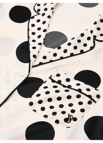 Біла всесезон піжама signature satin long pajama set tan & black dots Victoria's Secret