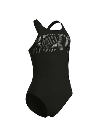 Комбінований літній купальник закритий для дівчат graphic swimsuit v back чорний, білий Arena