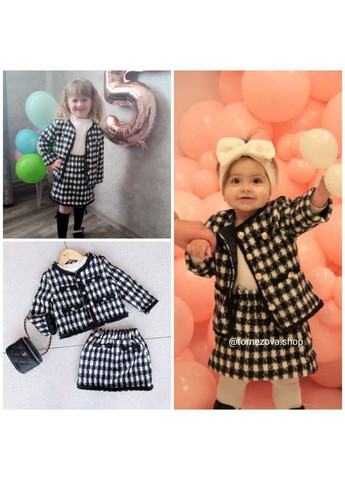 Чорно-білий демісезонний теплий костюм для дівчинки | піджак + спідничка | осінній комплект | стильний дитячий одяг спідничний No Brand піджак спідниця